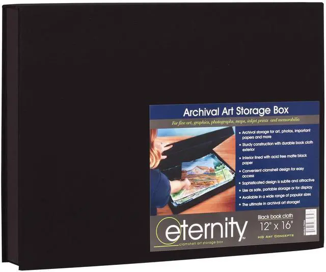 Main image of Eternity Archival Clamshell Photo Storage Box, Black - 12"x16", 2 Pack - For Storing Artwork, Photos & Documents, Deluxe Acid-Free, Sturdy & Lined With Archive-Quality Paper