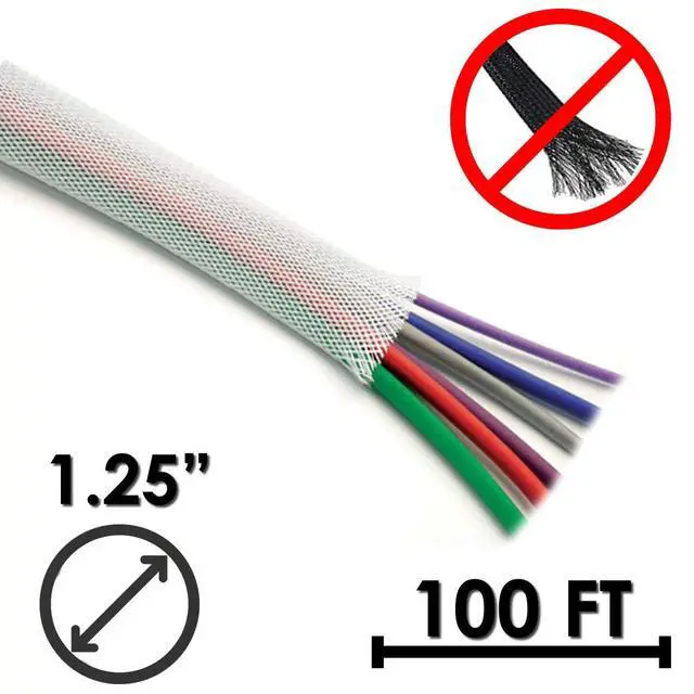 Alt view image 2 of 3 - 1.25" Industrial Fray Resistant Braid Sleeving Expandable Flexible Cable Mesh Sleeve - 100 Feet - White