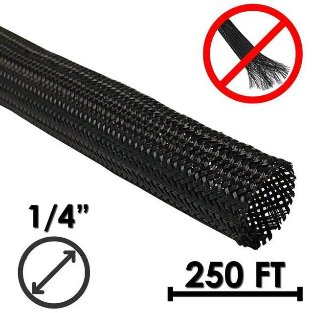 Alt view image 2 of 3 - 1/4" Industrial Fray Resistant Braid Sleeving Expandable Flexible Cable Mesh Sleeve - 250 Feet - Black