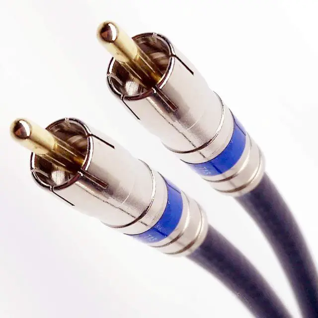 Main image of INTL - 2-Male to 2-Male RCA Dual Audio Cable, Bare Copper 18 AWG Solid Core Conductor, Gold Plated Pin, Brass Fittings, Bi-Shield 60% Braid 100% Foil, Assembled in USA (8 feet, Black)