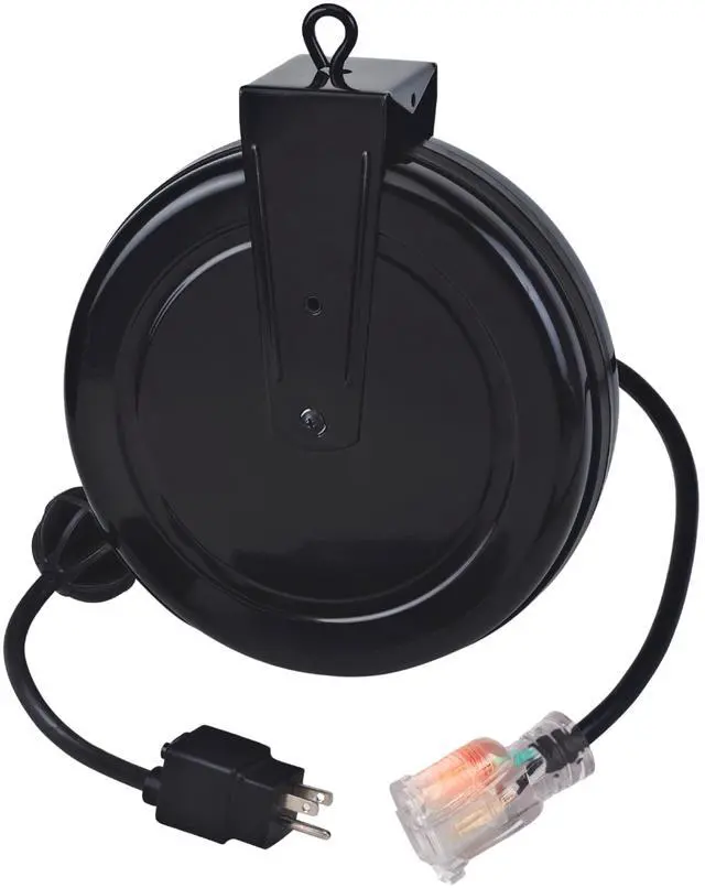 Main image of Heavy-Duty Reverse Plug Retractable Cord Reel | ProReel 5030MFR | 30' - 14/3 SJTW Cord | Single Grounded Outlet with Power Light | 13amp Circuit Breaker