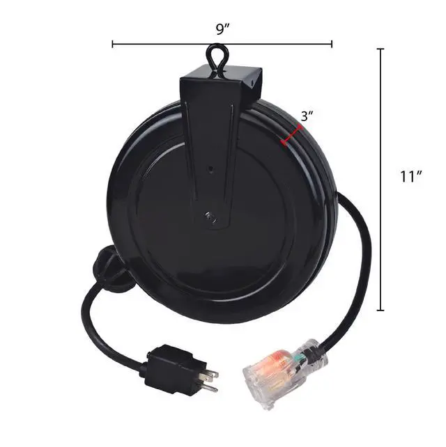 Alt view image 3 of 4 - Heavy-Duty Reverse Plug Retractable Cord Reel | ProReel 5030MFR | 30' - 14/3 SJTW Cord | Single Grounded Outlet with Power Light | 13amp Circuit Breaker