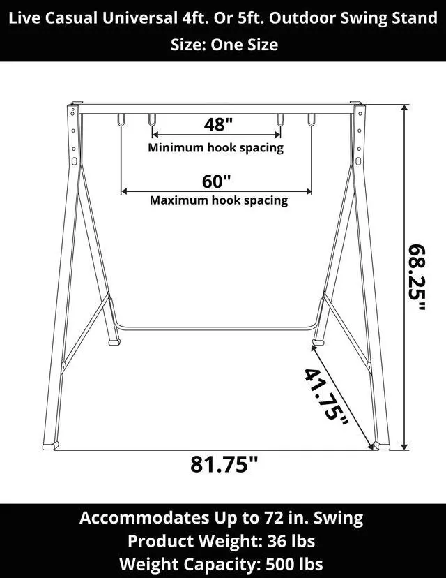 Alt view image 3 of 3 - Metal Outdoor Porch Swing Stand - Outdoor Heavy Duty Swing Frame for 4 Ft. or 5 Ft. Swings, Perfect for Patio, Yard and Garden