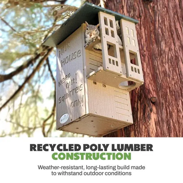 Alt view image 6 of 6 - Ultimate Squirrel House Nesting Box, Multi-Tier Predator Guard Design, Protected Entrance, Recycled Poly Lumber, Ventilation Drainage, Easy Cleanout, Made in USA, Green & Tan