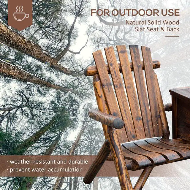Alt view image 6 of 6 - Double Wooden Adirondack Chair with Ice Bucket, Outdoor Loveseat with High Backrest, Smooth Armrest, Rustic Brown