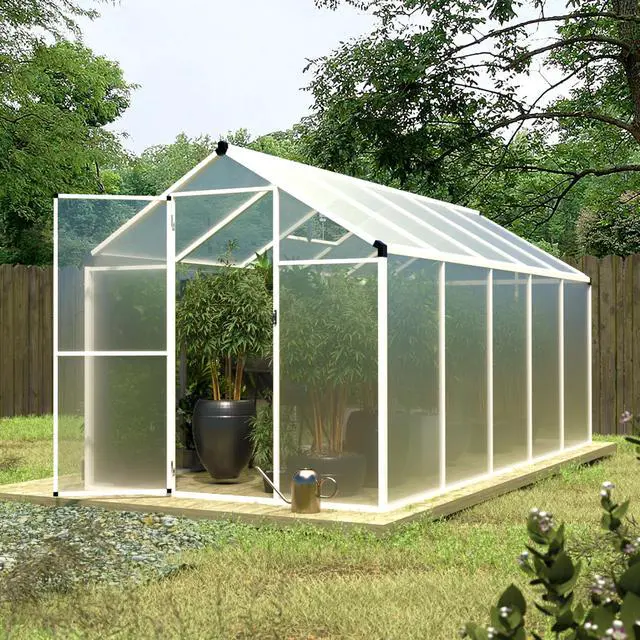 Main image of 6' x 10' Greenhouse, Double-Wall Polycarbonate Green House with Adjustable Vent, Aluminum Frame, Rivet Structure, Greenhouses for Outdoors for Yard, Garden, Hobby, White