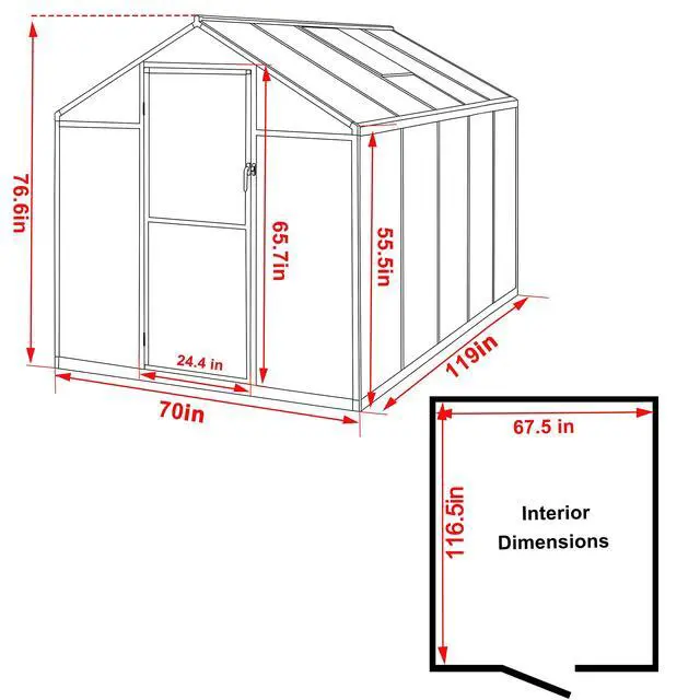 Alt view image 2 of 6 - 6' x 10' Greenhouse, Double-Wall Polycarbonate Green House with Adjustable Vent, Aluminum Frame, Rivet Structure, Greenhouses for Outdoors for Yard, Garden, Hobby, White