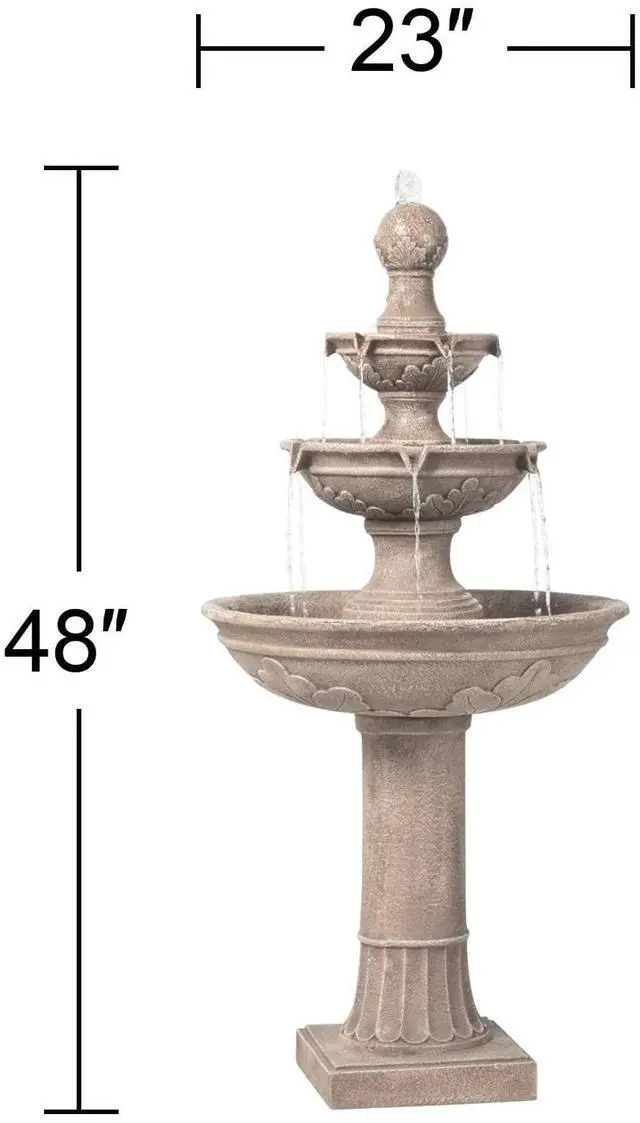 Alt view image 4 of 6 - Stafford 48" High Large Traditional Italian Indoor Outdoor Decor Faux Stone Floor Fountain Waterfall 3-Tier Standing Basin Water Feature for Outside Garden Patio Yard Backyard Porch