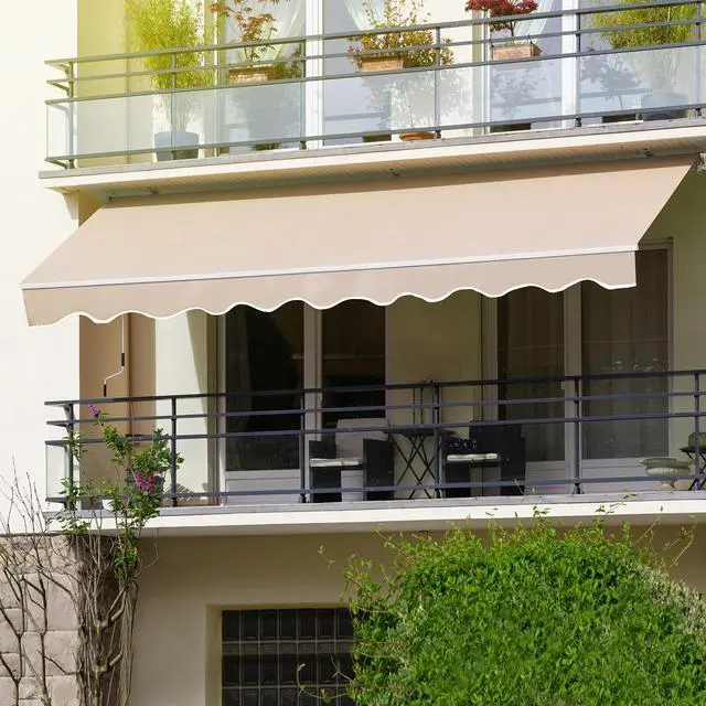 Main image of 12'x10' Retractable Patio Awning Sun Shade Cover, Outdoor Shelter for Deck with Manual Crank, 120in Projection, Beige