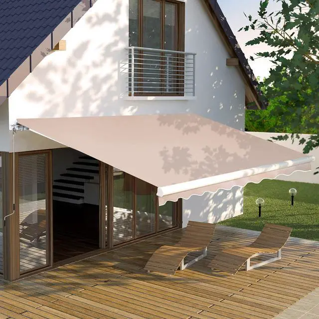Alt view image 2 of 6 - 12'x10' Retractable Patio Awning Sun Shade Cover, Outdoor Shelter for Deck with Manual Crank, 120in Projection, Beige