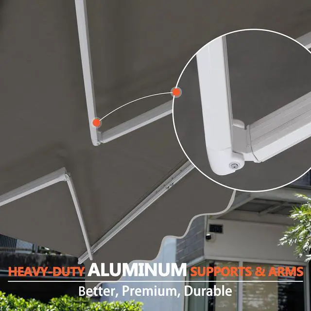 Alt view image 5 of 6 - 12'x10' Retractable Patio Awning Sun Shade Cover, Outdoor Shelter for Deck with Manual Crank, 120in Projection, Grey