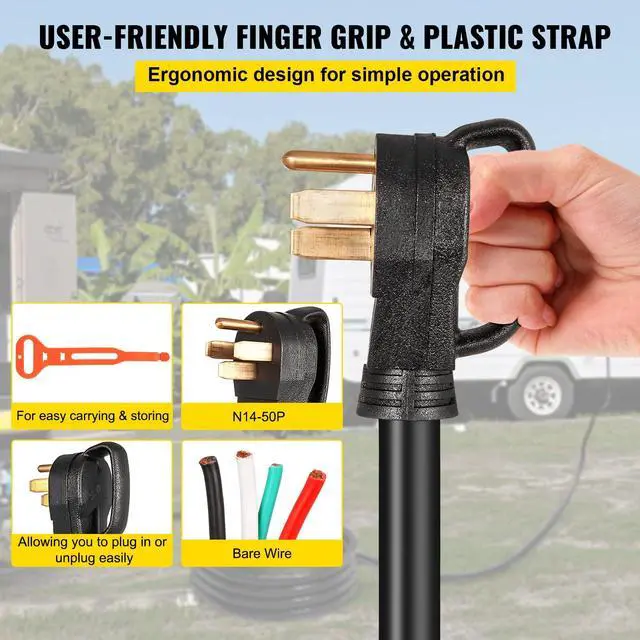 Alt view image 6 of 6 - 25 FT 50 Amp Generator Extension Cord 6/3+8/1 AWG STW 50A RV Power Cord NEMA 14-50P to Bare Wire Cut Cord for Manual Transfer Switch Home Backup Camper Trailer Temporary Power ETL Certified