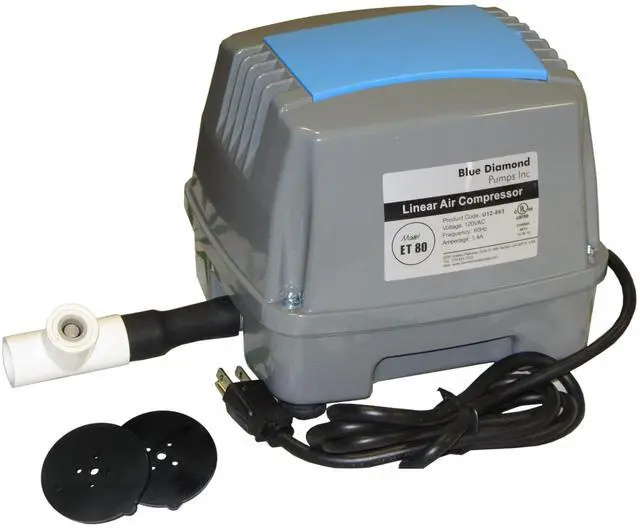 Main image of Blue Diamond ET80 Septic Linear Air Pump w/Free Back Pressure Safety Valve (Maximizes Aerator Service Life) Free Extra Diaphragms