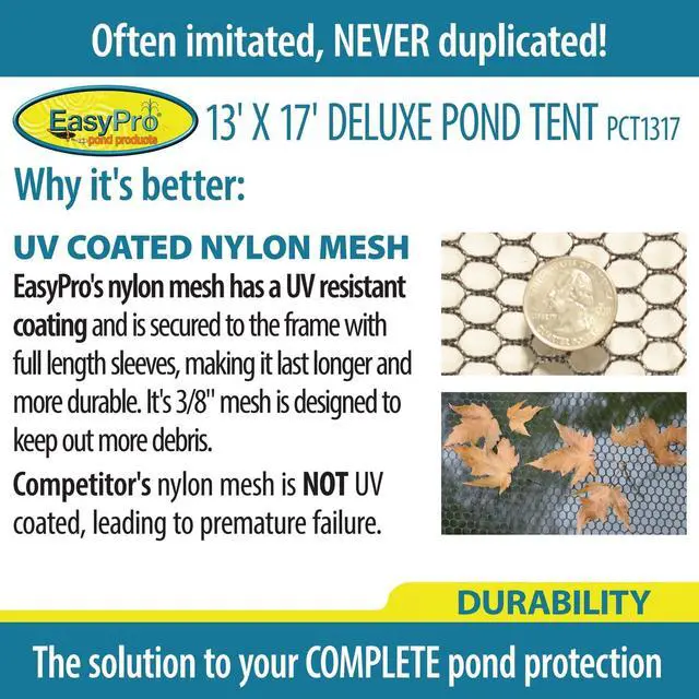 Alt view image 2 of 3 - EasyPro PCT1317 Heavy Duty Deluxe Pond and Garden Cover Protective Tent Dome Netting | 13 x 17 ft | 3/8 Mesh | Protection from Debris | Sturdy Poles and Zipper Included | UV Resistant