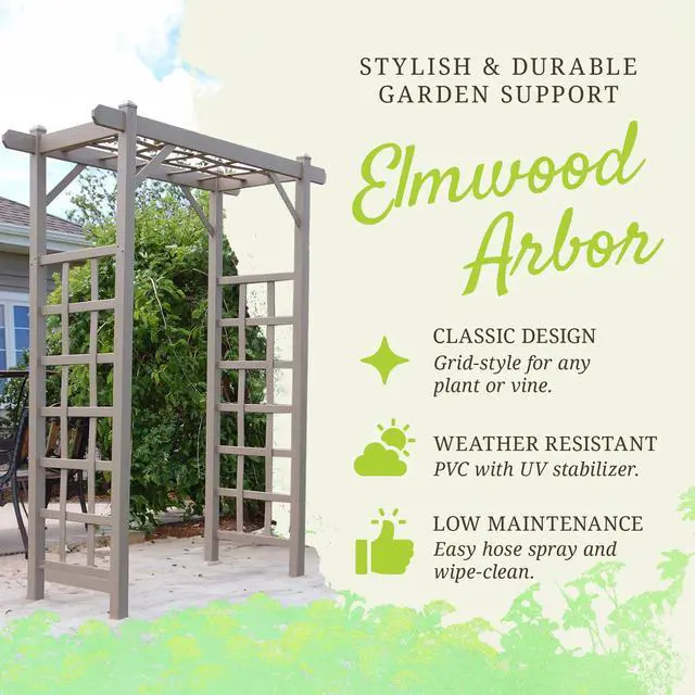Alt view image 2 of 6 - Dura-Trel PVC Garden Arbor, Arch Support for Climbing Plants, Elmwood, Mocha, 57" x 85"