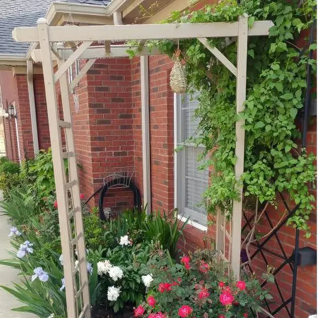Alt view image 4 of 6 - Dura-Trel PVC Garden Arbor, Arch Support for Climbing Plants, Elmwood, Mocha, 57" x 85"