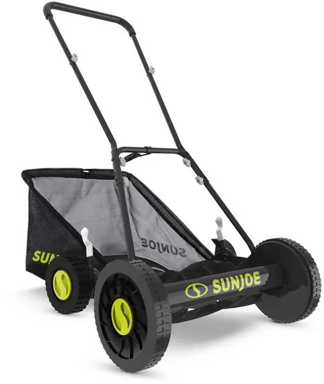 Main image of MJ501M w/ 7-Gallon Detachable Grass Catcher, 9-Position Height Adjustment, 5 Steel Blades, Compact Design, 18-Inch Manual, Green/Black
