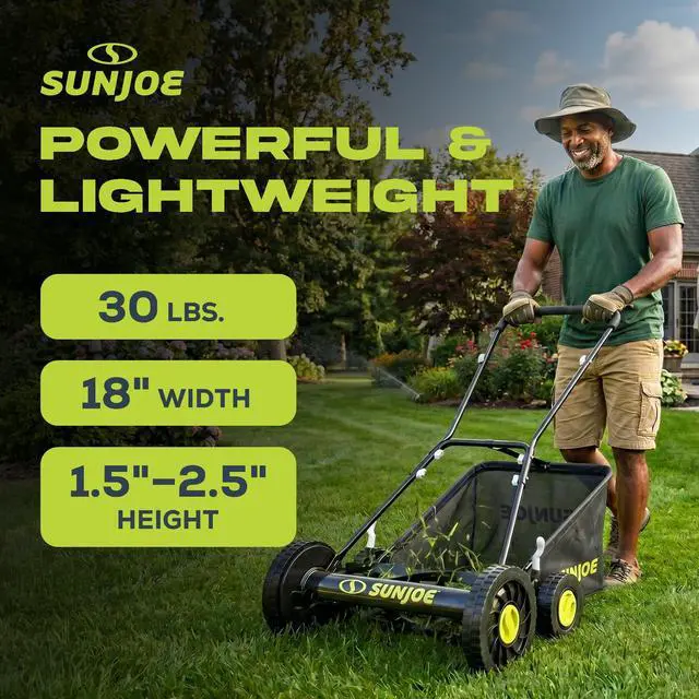 Alt view image 4 of 6 - MJ501M w/ 7-Gallon Detachable Grass Catcher, 9-Position Height Adjustment, 5 Steel Blades, Compact Design, 18-Inch Manual, Green/Black