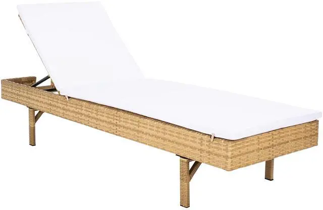 Main image of Outdoor - Cam Chaise Lounge Chair - Brown & White - Faux Wicker Rattan & Steel Frame with Cushion - Modern Adjustable Design - Ideal for Patio, Deck, Poolside, Backyard (PAT7501D)