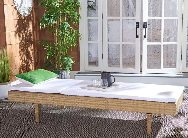 Alt view image 2 of 6 - Outdoor - Cam Chaise Lounge Chair - Brown & White - Faux Wicker Rattan & Steel Frame with Cushion - Modern Adjustable Design - Ideal for Patio, Deck, Poolside, Backyard (PAT7501D)