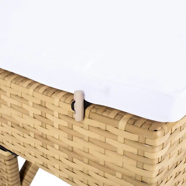 Alt view image 5 of 6 - Outdoor - Cam Chaise Lounge Chair - Brown & White - Faux Wicker Rattan & Steel Frame with Cushion - Modern Adjustable Design - Ideal for Patio, Deck, Poolside, Backyard (PAT7501D)