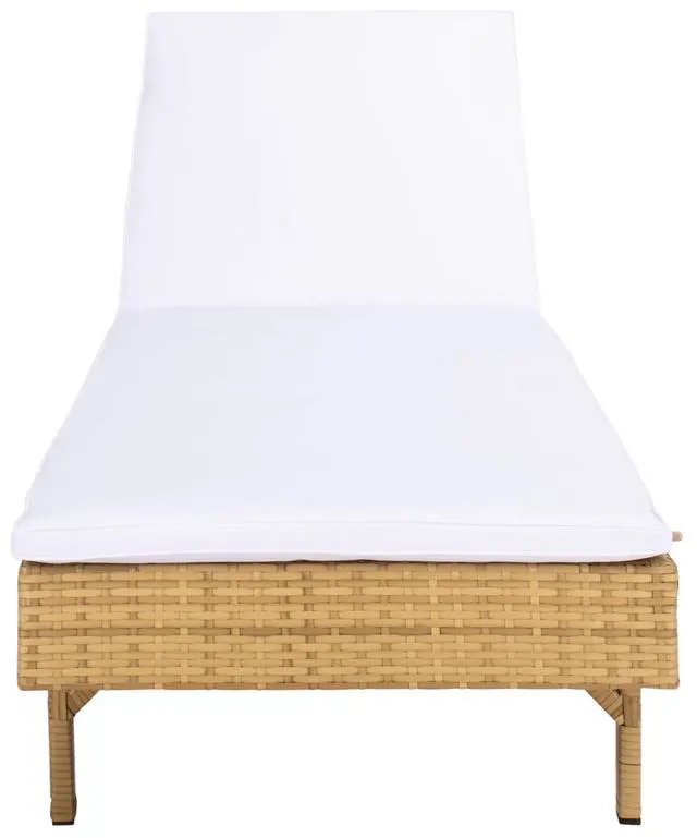 Alt view image 6 of 6 - Outdoor - Cam Chaise Lounge Chair - Brown & White - Faux Wicker Rattan & Steel Frame with Cushion - Modern Adjustable Design - Ideal for Patio, Deck, Poolside, Backyard (PAT7501D)