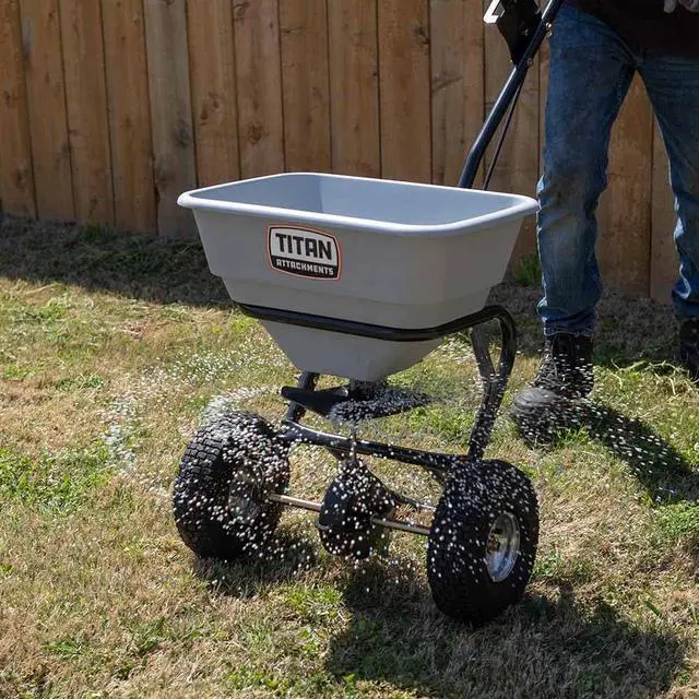 Alt view image 3 of 6 - 70 LB Professional Fertilizer Push Broadcast Spreader, Spreads 10 to 12 FT, Lawn Care and Ice Melter, Yard Tool