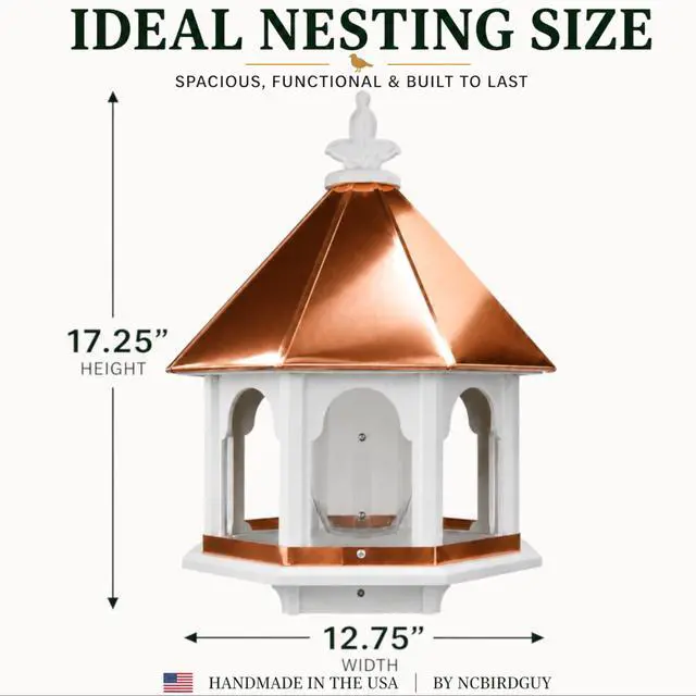Alt view image 5 of 5 - Octagon Wild Bird Feeder Solid Cellular PVC Clear Copper Roof Made in the USA (SBF8C)