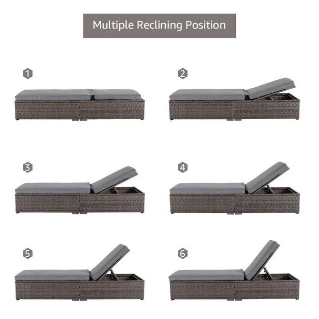 Alt view image 3 of 6 - Outdoor Patio Chaise Lounge Chair, Elegant Reclining Adjustable Pool Rattan Chaise Lounge Chair with Cushion, Grey PE Wicker, Steel Frame, for Deck, Poolside, Backyard (Light Grey)