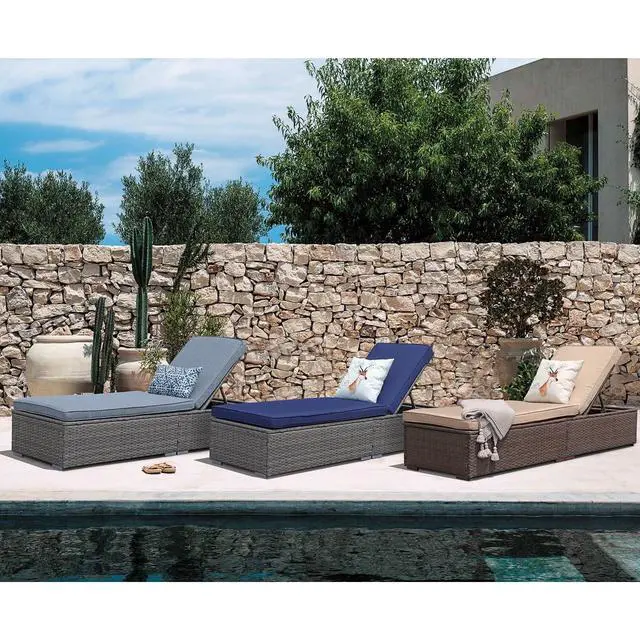 Alt view image 5 of 6 - Outdoor Patio Chaise Lounge Chair, Elegant Reclining Adjustable Pool Rattan Chaise Lounge Chair with Cushion, Grey PE Wicker, Steel Frame, for Deck, Poolside, Backyard (Light Grey)