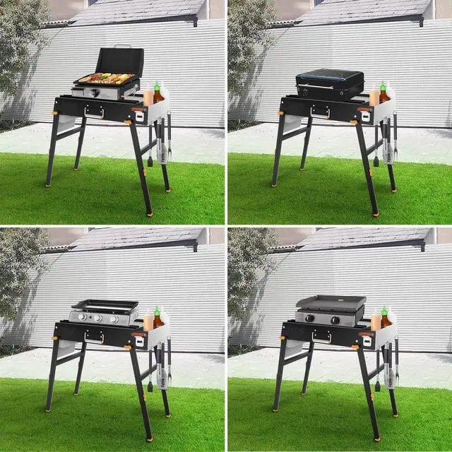 Alt view image 2 of 6 - Commercial-Grade Portable Grill Table & Griddle Stand for Blackstone & Other Tabletop Flat Top Griddles - Built-In Caddy - Outdoor Cooking, Camping & Tailgating
