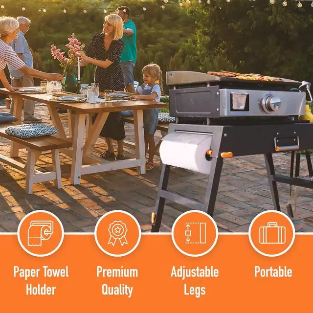 Alt view image 3 of 6 - Commercial-Grade Portable Grill Table & Griddle Stand for Blackstone & Other Tabletop Flat Top Griddles - Built-In Caddy - Outdoor Cooking, Camping & Tailgating
