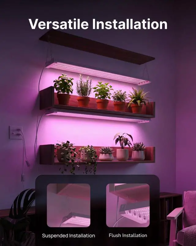 Alt view image 2 of 6 - Sunco 6 Pack Grow Lights for Indoor Plants LED, 4FT Grow Light for Greenhouse, 80W, Full Spectrum, Integrated Suspended Fixture, Linkable, Plug in, for Seedlings, Vegetables, Flowers