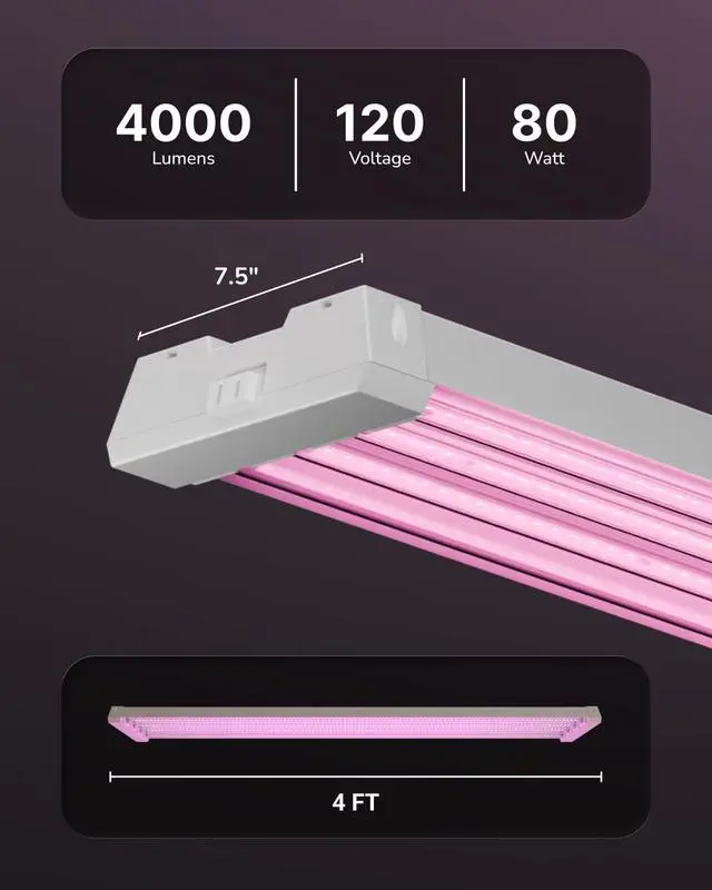 Alt view image 3 of 6 - Sunco 6 Pack Grow Lights for Indoor Plants LED, 4FT Grow Light for Greenhouse, 80W, Full Spectrum, Integrated Suspended Fixture, Linkable, Plug in, for Seedlings, Vegetables, Flowers