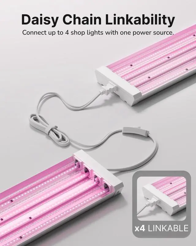 Alt view image 6 of 6 - Sunco 6 Pack Grow Lights for Indoor Plants LED, 4FT Grow Light for Greenhouse, 80W, Full Spectrum, Integrated Suspended Fixture, Linkable, Plug in, for Seedlings, Vegetables, Flowers