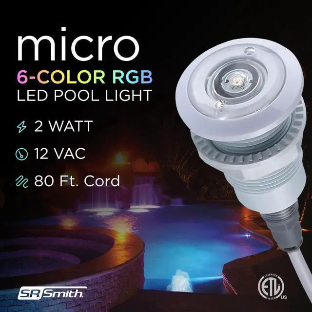 Alt view image 2 of 6 - S.R.Smith Treo Micro LED Pool Light 12 Volt White or Color Changing Underwater Lighting for Inground Pools and Spas Compatible with PoolLUX Light Control