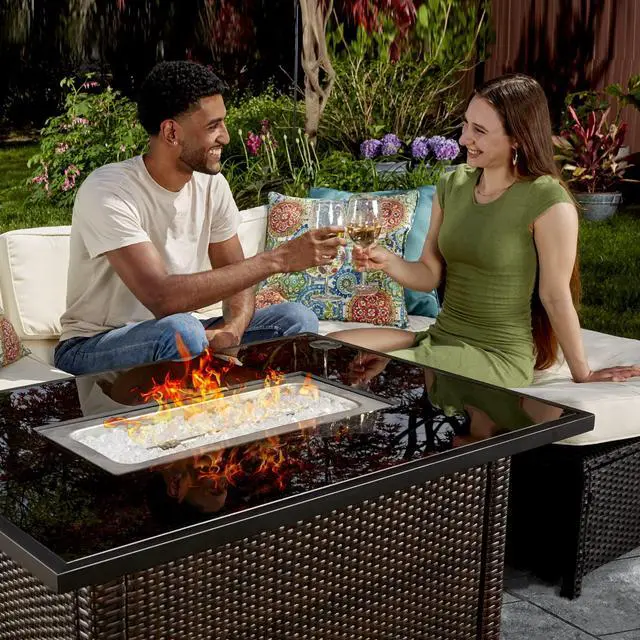 Alt view image 4 of 6 - GAD17400SP Rectangular Outdoor Gas, Brown/Black Fire Table, Multi Color
