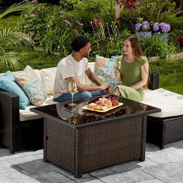 Alt view image 5 of 6 - GAD17400SP Rectangular Outdoor Gas, Brown/Black Fire Table, Multi Color