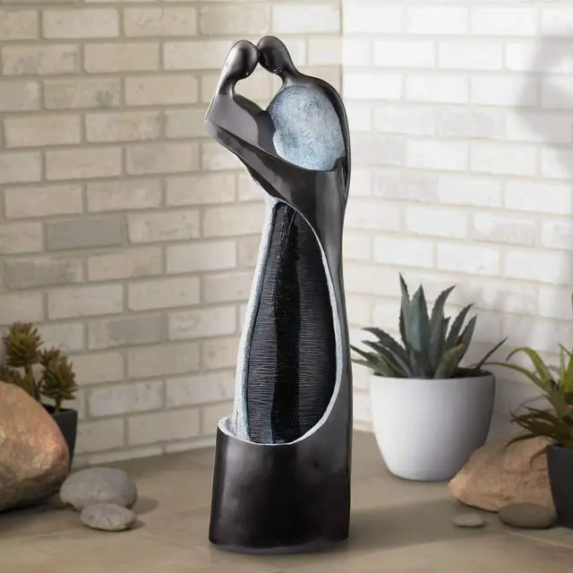 Alt view image 2 of 6 - Modern Couple 47" High Large Indoor Outdoor Decor Black Resin Floor Fountain with Light LED Tall Standing Water Feature for Outside Garden Patio Yard Backyard Porch Deck Relaxation