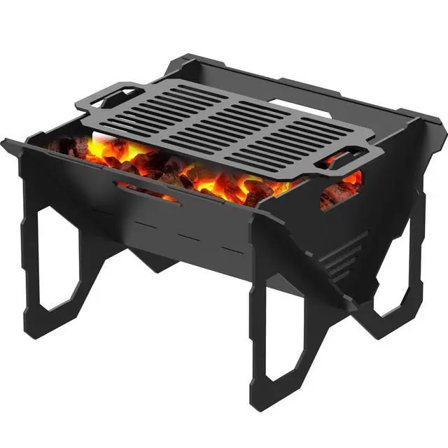 Main image of 20 inch Fire Pit, Outdoor Portable Firepit with BBQ Tray, Detachable Camping Steel Fire Pits for Backyard, Patio, Picnic, Bonfire, Garden (Black-Large)