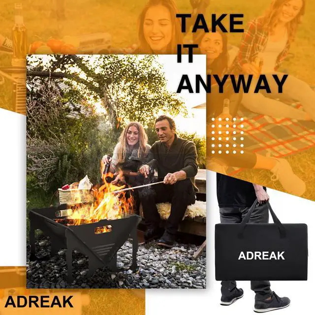 Alt view image 2 of 6 - 20 inch Fire Pit, Outdoor Portable Firepit with BBQ Tray, Detachable Camping Steel Fire Pits for Backyard, Patio, Picnic, Bonfire, Garden (Black-Large)