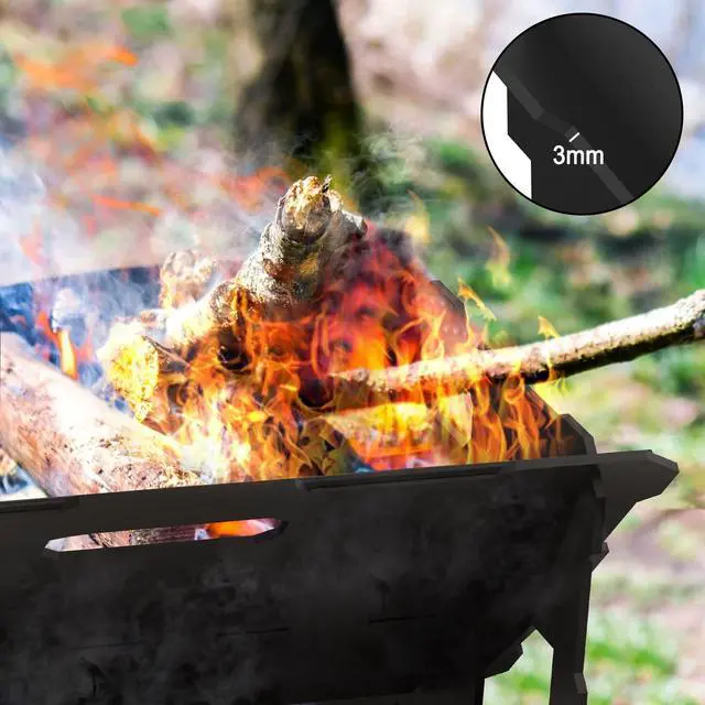 Alt view image 5 of 6 - 20 inch Fire Pit, Outdoor Portable Firepit with BBQ Tray, Detachable Camping Steel Fire Pits for Backyard, Patio, Picnic, Bonfire, Garden (Black-Large)