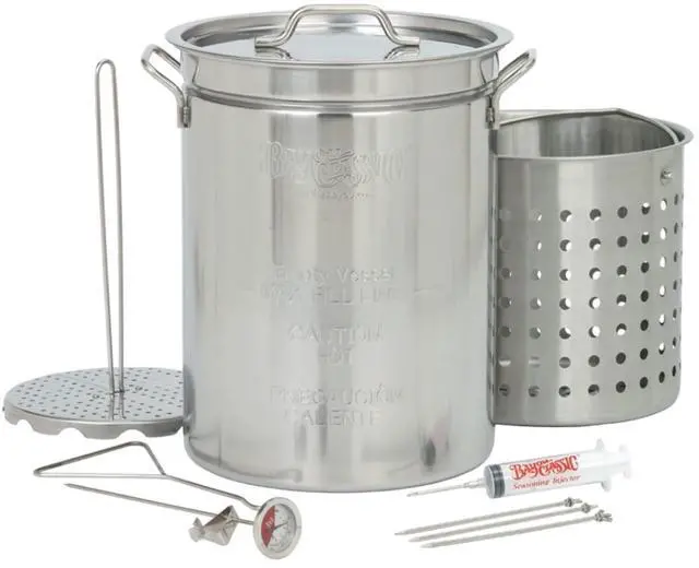 Main image of 1118 32-qt Stainless Turkey Fryer Features Vented Lid Perforated Poultry Rack 12-in Stainless Fry Thermometer 2-oz Seasoning Injector