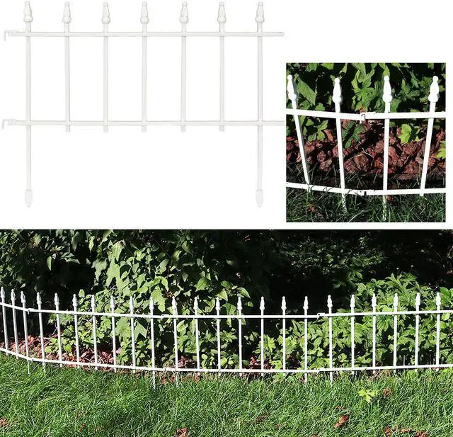 Main image of ative Garden Fence Border - 22 in W x 18 in H No Dig Metal Edging for Flower Beds, Yard, Lawn, Pathways and Landscaping - Roman Finial Design - 36ft - 20 Panels - White