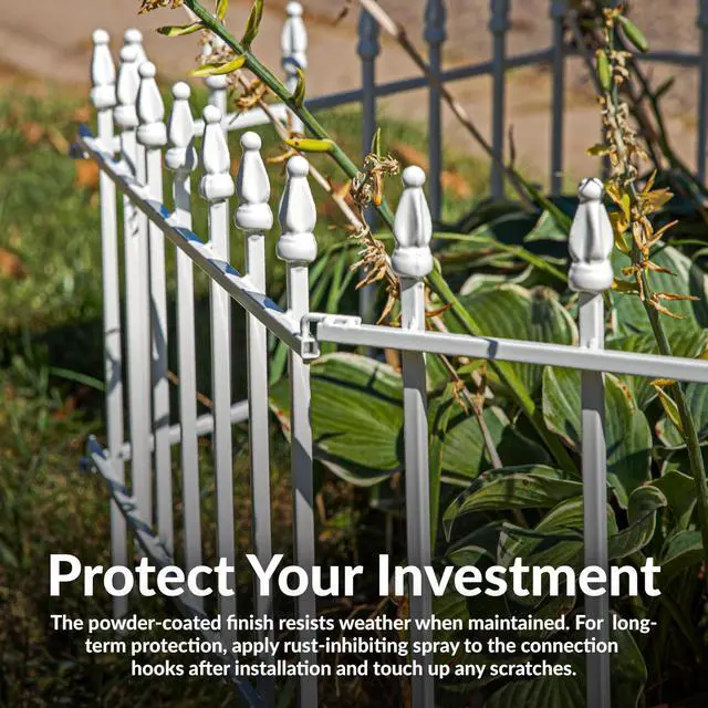Alt view image 4 of 6 - ative Garden Fence Border - 22 in W x 18 in H No Dig Metal Edging for Flower Beds, Yard, Lawn, Pathways and Landscaping - Roman Finial Design - 36ft - 20 Panels - White
