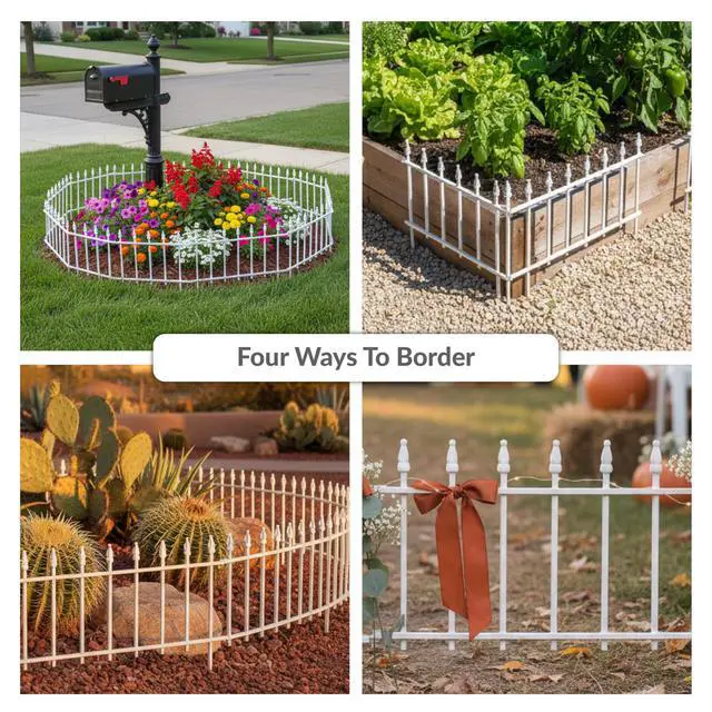 Alt view image 5 of 6 - ative Garden Fence Border - 22 in W x 18 in H No Dig Metal Edging for Flower Beds, Yard, Lawn, Pathways and Landscaping - Roman Finial Design - 36ft - 20 Panels - White