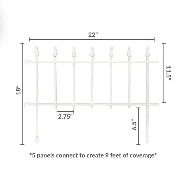 Alt view image 6 of 6 - ative Garden Fence Border - 22 in W x 18 in H No Dig Metal Edging for Flower Beds, Yard, Lawn, Pathways and Landscaping - Roman Finial Design - 36ft - 20 Panels - White