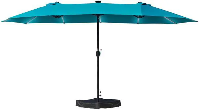 Main image of 15 FT Rectangular Double-Sided Patio Umbrella with Solar Lights, Outdoor Patio Umbrella with Crank Lift, Base Included, UV-Resistant for Pool, Backyard & Garden Blue