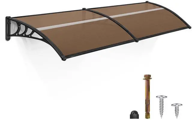 Main image of 78.2 inch Window Awning Outdoor Polycarbonate Hollow Sheet Door Patio Canopy (40''x80'', Dark Brown Panels with Black Bracket)