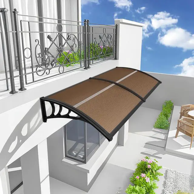 Alt view image 3 of 6 - 78.2 inch Window Awning Outdoor Polycarbonate Hollow Sheet Door Patio Canopy (40''x80'', Dark Brown Panels with Black Bracket)